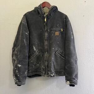 Vintage Carhartt J141 Active Jacket Black XL Distressed Paint Faded Workwear